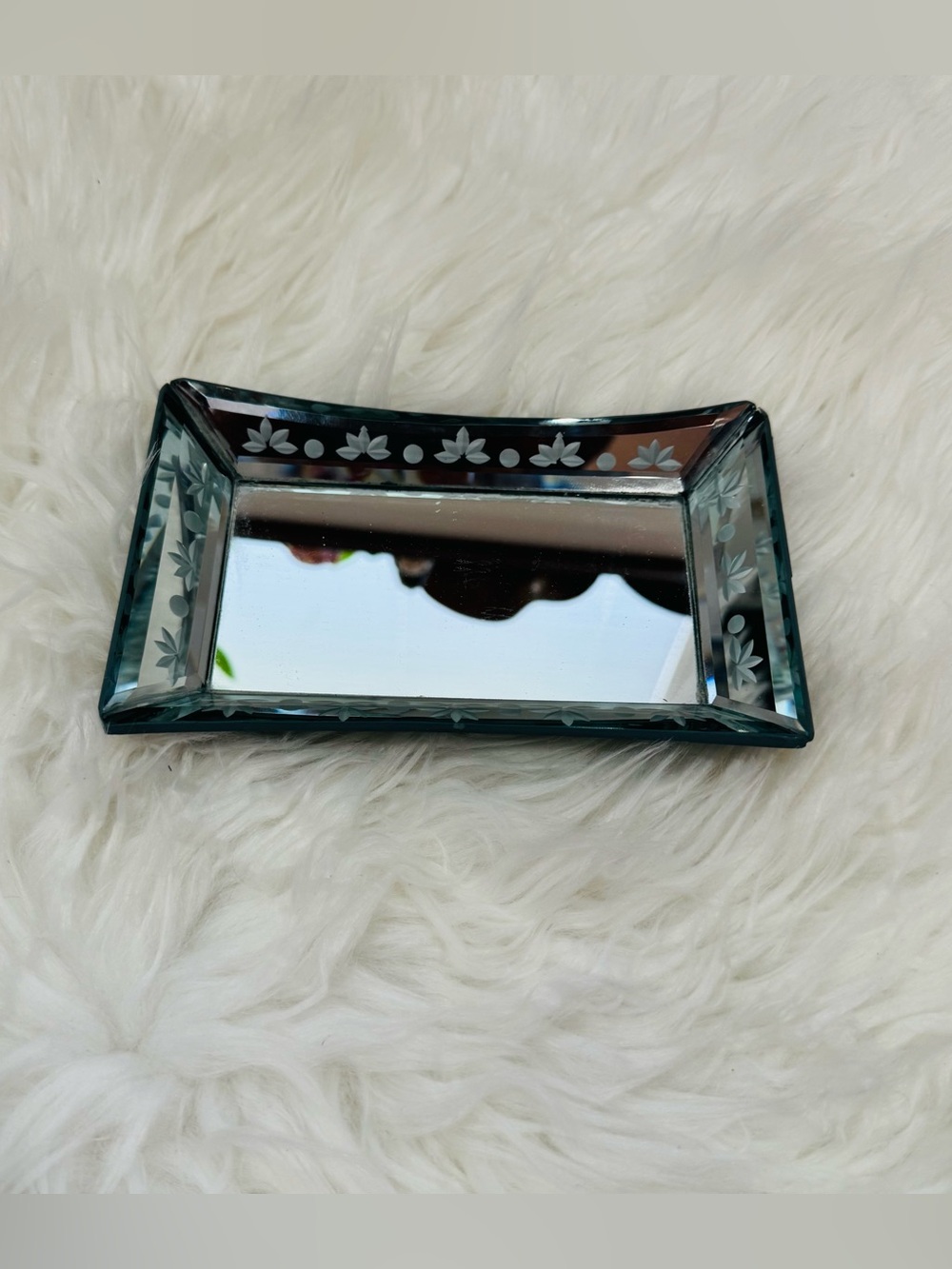 Vintage Etched Mirrored Vanity Tray Glass Jewelry Perfume Decorative Tray